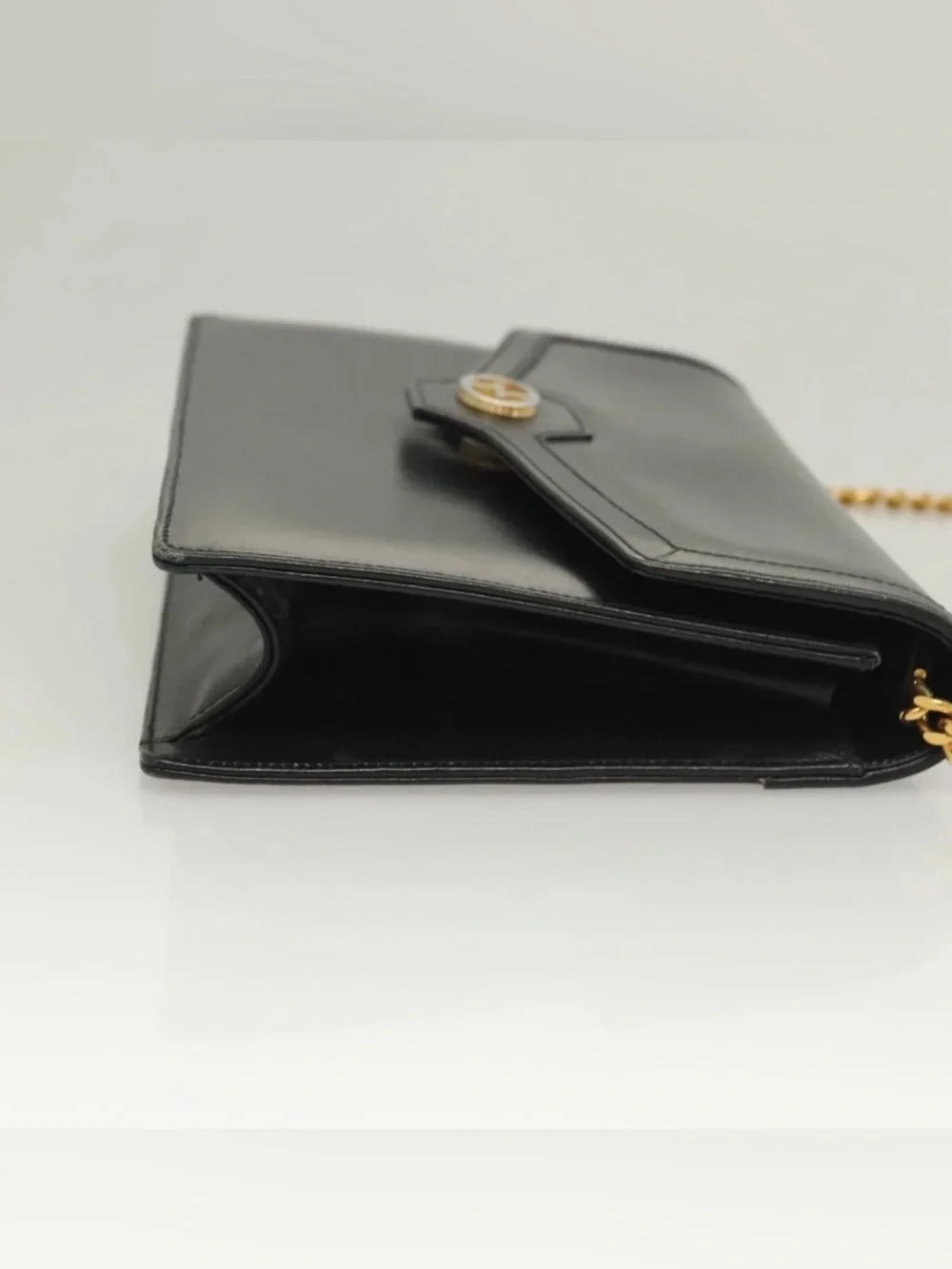 👜 GUCCI Black Leather Crossbody Gold Chain Shoulder Bag Authentic